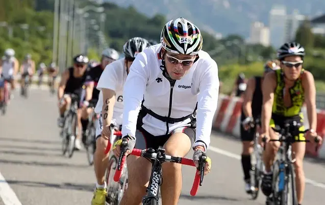 Cyclists racing in city bike race